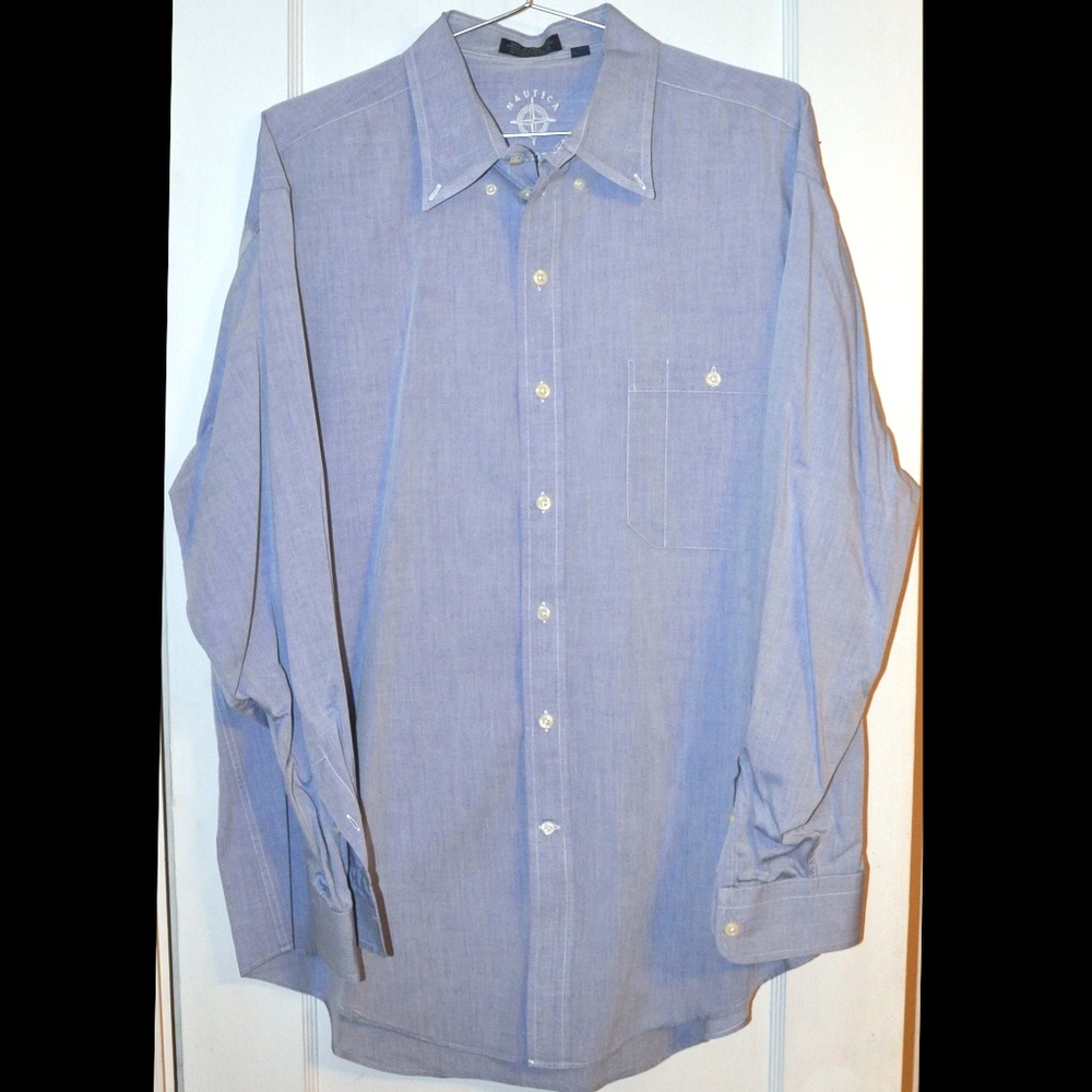 Nautica 100% Cotton Light Blue Dress Shirt 17 / 34  EUC